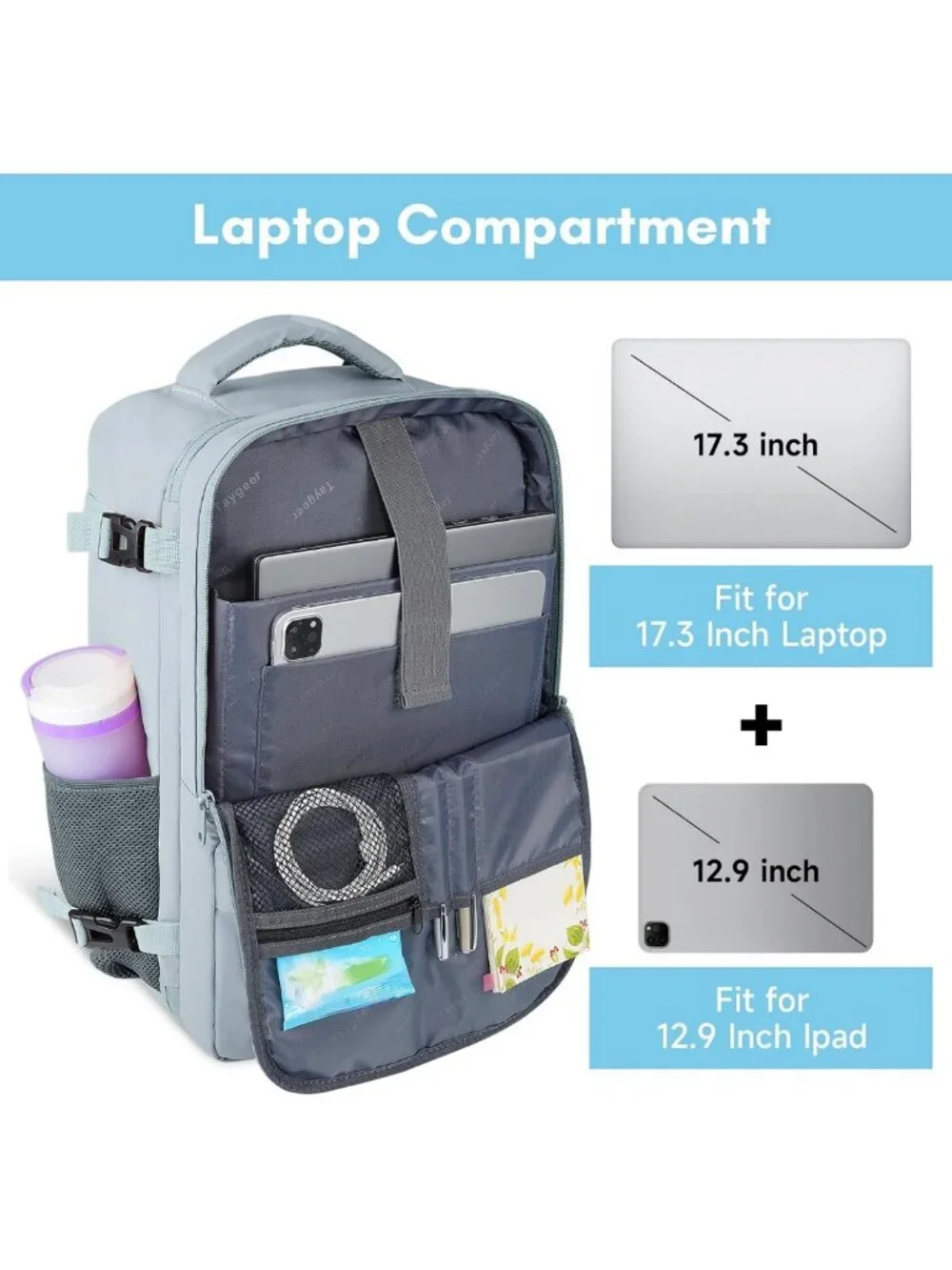 Spacious 40L Travel Backpack for Women, Airline Approved Carry-On Bag, Stylish